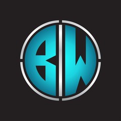 BW Logo initial with circle line cut design template on blue colors