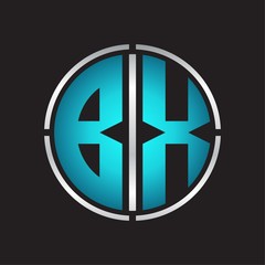 BX Logo initial with circle line cut design template on blue colors