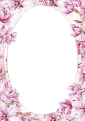 Wedding Invitation, floral invite modern card template with light pink magnolia flowers. Elegant, watercolor hand painted flowers