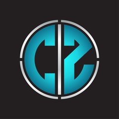 CZ Logo initial with circle line cut design template on blue colors