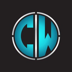 CW Logo initial with circle line cut design template on blue colors