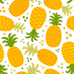 Seamless vector pattern with cute pineapples.