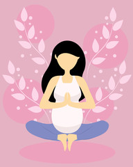 pregnant woman doing yoga in lotus position