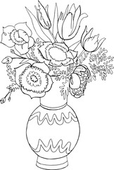 Flowers in vase Vector hand drawn still-life with flowers isolated on white background
