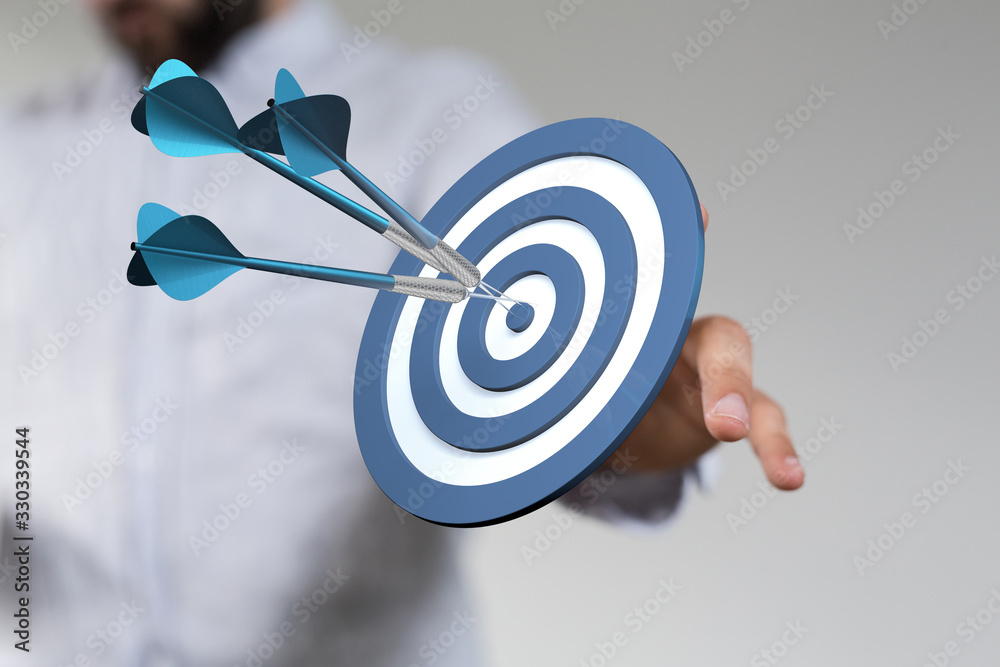 Poster dart target arrow hitting on bullseye which is the ultimate goal that everyone wants.