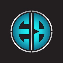 EB Logo initial with circle line cut design template on blue colors