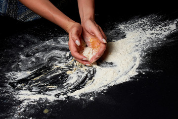 Fototapeta na wymiar baker prepares homemade cakes