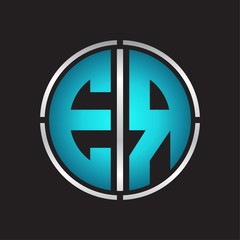 ER Logo initial with circle line cut design template on blue colors