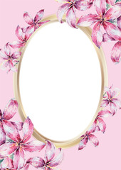 Wedding Invitation, floral invite modern card template with light pink flowers, leaves. Elegant, watercolor hand painted flowers