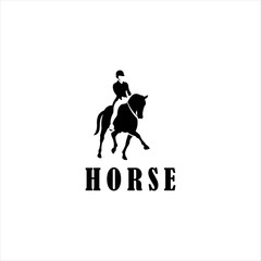 people ride horse logo jokey design vector illustration