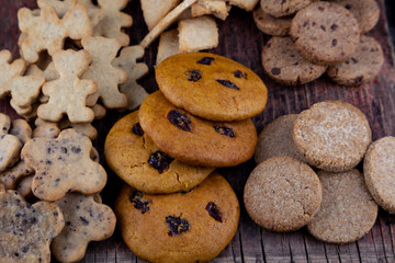 Homemade cookies on the table. Baking background. Food, cooking, flour products.