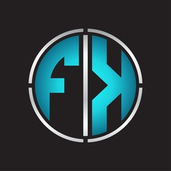 FK Logo initial with circle line cut design template on blue colors