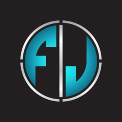 FJ Logo initial with circle line cut design template on blue colors
