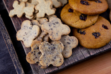 Homemade cookies on the table. Baking background. Food, cooking, flour products.