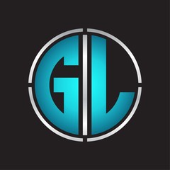 GL Logo initial with circle line cut design template on blue colors