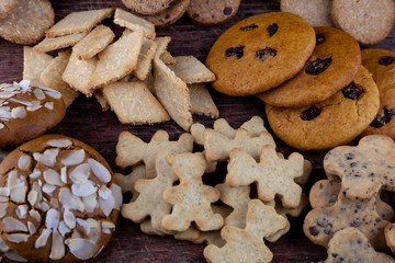 Homemade cookies on the table. Baking background. Food, cooking, flour products.