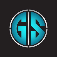 GS Logo initial with circle line cut design template on blue colors