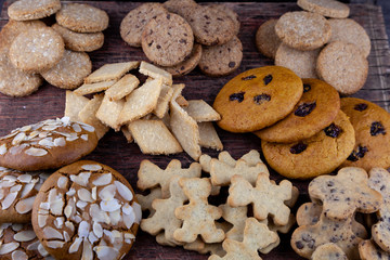 Homemade cookies on the table. Baking background. Food, cooking, flour products.