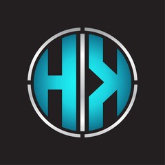 HK Logo initial with circle line cut design template on blue colors