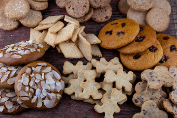 Homemade cookies on the table. Baking background. Food, cooking, flour products.