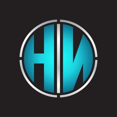 HN Logo initial with circle line cut design template on blue colors