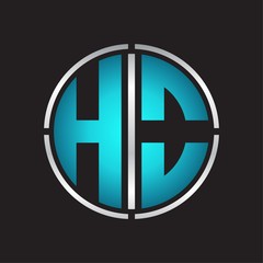 HO Logo initial with circle line cut design template on blue colors