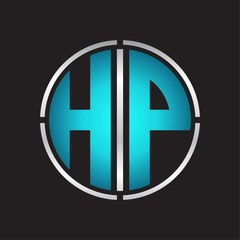 Fototapeta premium HP Logo initial with circle line cut design template on blue colors