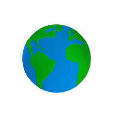 Paper craft Earth globe handmade on gray concrete background. Blue oceans, green continents on the planet. Earth day concept. Mocup, copy space, clipart. Ecology global problem,saving the environment.