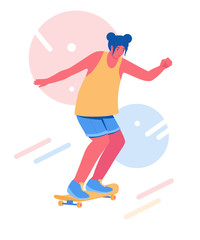 Skateboarding teenager. Girl riding on a skateboard. 