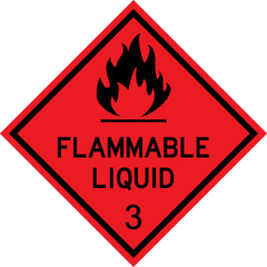 Flammable liquid caution sign. Black on red background. Perfect for backgrounds, backdrop, sticker, label, poster, badge, sign, symbol and wallpapers.