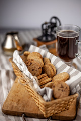 Homemade round cookies. Baking cooking. Still life on the table. Food and snack.