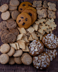 Homemade cookies on the table. Baking background. Food, cooking, flour products.