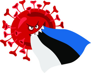 Coronavirus Estonia. COVID-19, vector illustration strain and Estonian flag. World coronavirus pandemic in 2020. Coronavirus concept in Estonia