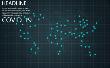 Coronavirus disease,covid-19 with on black background , abstract background with map of the world