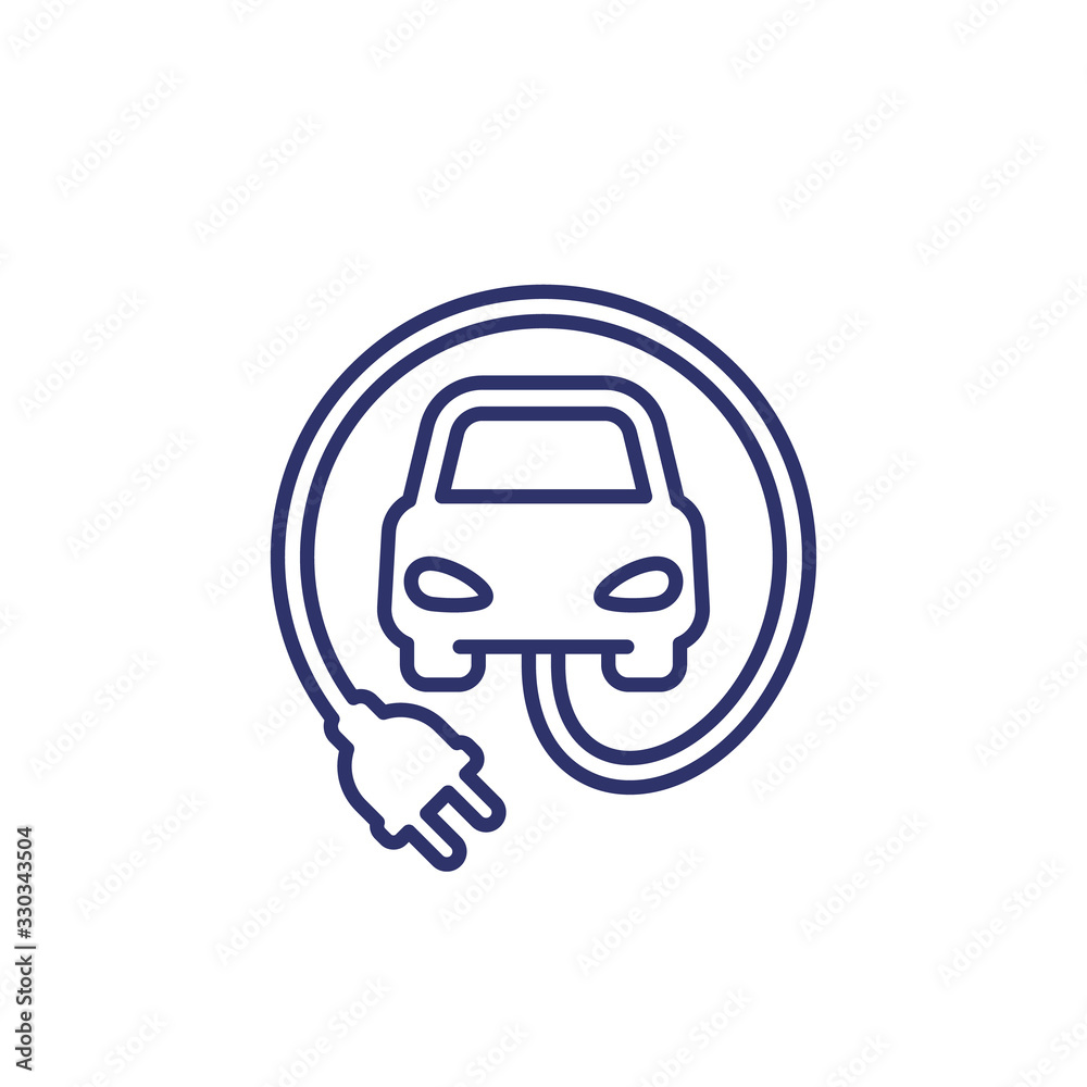 Sticker electric car with plug line icon