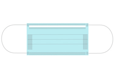 blue disposable face mask with elastic laces isolated on white background top view. Concept of flu epidemic and quarantine for public health from infections.