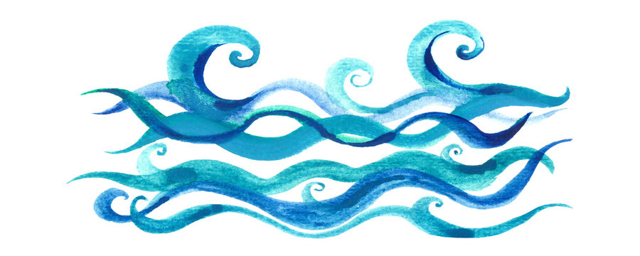 Watercolor, sea waves on a white background, waves,  ocean, marine theme, abstraction.