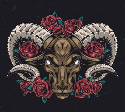 Vintage colorful angry ram head