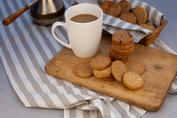 Homemade cookies on the table. Baking background. Food, cooking, flour products.