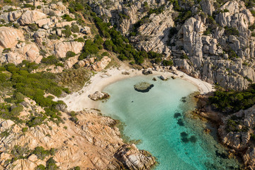 aerial view of a beautiful beach in sardinia, cala napoletana