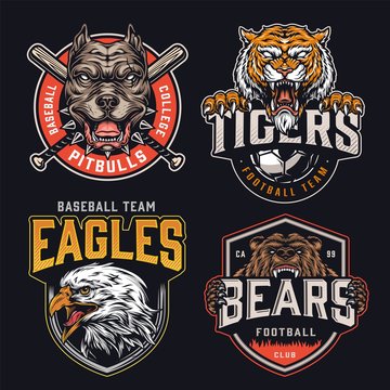 Colorful vintage sports teams logos set