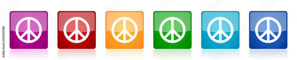 Aufkleber Peace icon set, colorful square glossy vector illustrations in 6 options for web design and mobile applications
