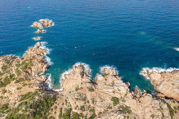 aerial view of a beautiful beach in sardinia, cala napoletana