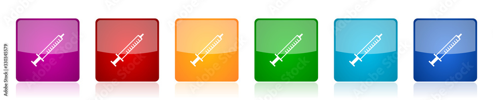 Poster Medicine icon set, colorful square glossy vector illustrations in 6 options for web design and mobile applications