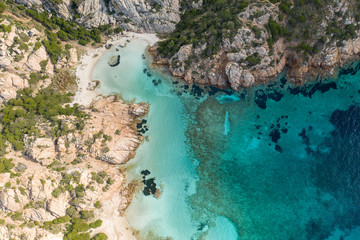 aerial view of a beautiful beach in sardinia, cala napoletana