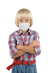 little children  schoolboy in protective medical mask