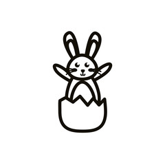 cute little rabbit in egg shell easter line icon