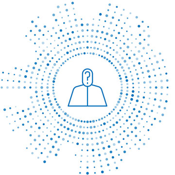 recommend clip art: Blue line Anonymous man with question mark icon isolated on white background. Unknown user, incognito profile, business secrecy, obscurity. Abstract circle random dots. Vector Illustration