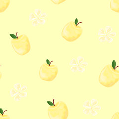 Seamless pattern with the image of fresh apples. Isolated vector illustration on a colored background.