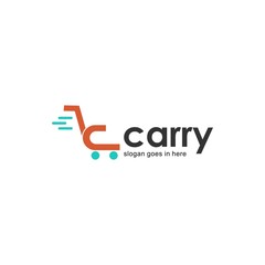market store logo design with  shopping cart image illustration 